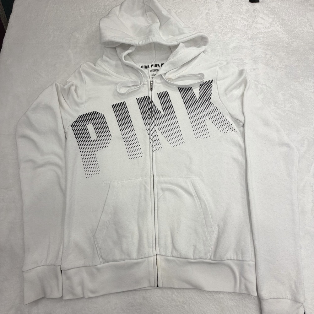 Victoria Secret PINK Zip-Up Hoodie Sweatshirt Women's Size Small White